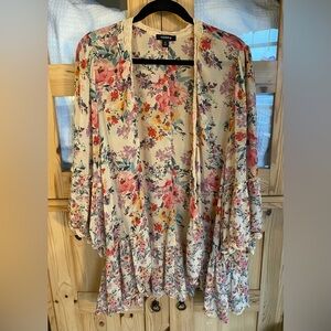 Torrid Floral Kimono with Pink and Orange Hues